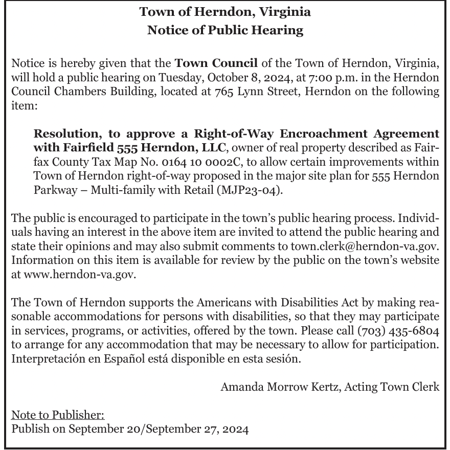 Town of Herndon Town Council Notice